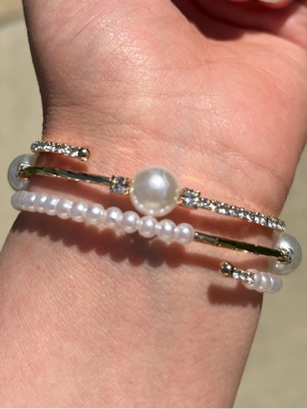 Pearl & Gold Multi-Strand Bracelet Set